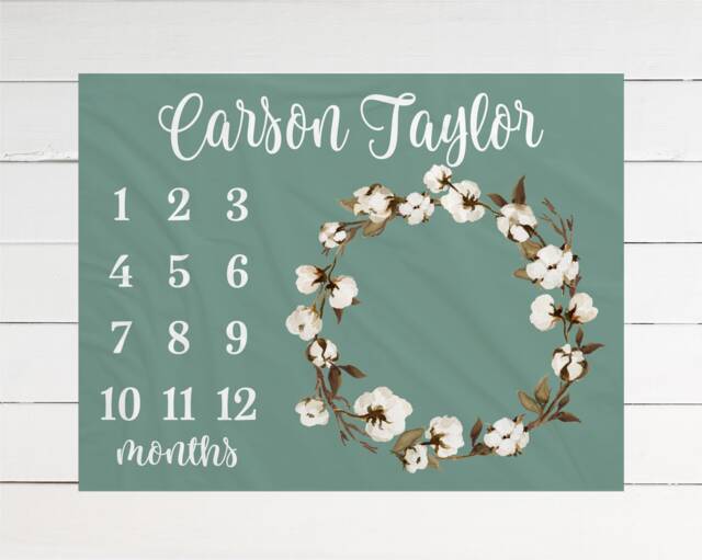 Milestone Blanket Personalized Monthly Growth Tracker Custom Baby Shower Gift For New Mom Watercolor Cotton Newborn Rustic Nursery - image 1