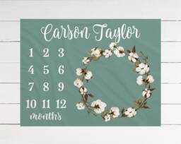 Milestone Blanket Personalized Monthly Growth Tracker Custom Baby Shower Gift For New Mom Watercolor Cotton Newborn Rustic Nursery - thumbnail 1
