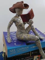 Book Lover Gift, Papier Mache Sculpture, Collectible Item, Woman With Santa Hat - thumbnail 1