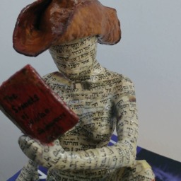 Book Lover Gift, Papier Mache Sculpture, Collectible Item, Woman With Santa Hat - thumbnail 3