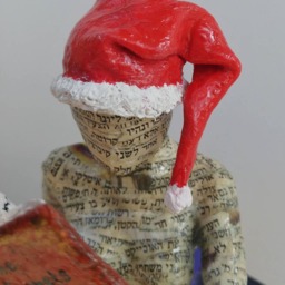 Book Lover Gift, Papier Mache Sculpture, Collectible Item, Woman With Santa Hat - thumbnail 4