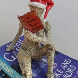 Book Lover Gift, Papier Mache Sculpture, Collectible Item, Woman With Santa Hat - thumbnail 2