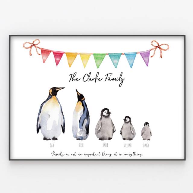 Penguin Family Print Custom Quote, Personalised Wall Art Gift - image 1