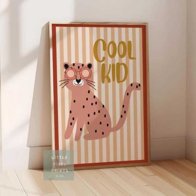 Childrens Cool Cat Nursery Wall Print For Bedroom Or Playroom, Neutral Kids Poster, Boho Scandi Art - image 1