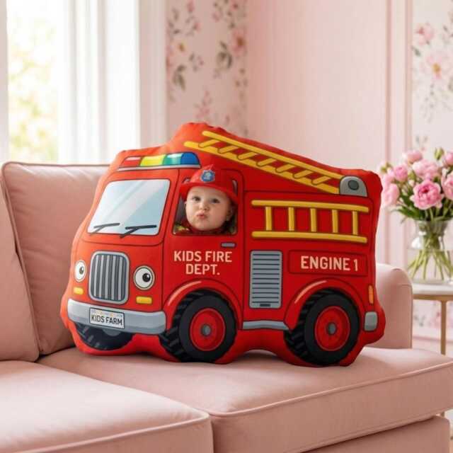 Personalized Firefighter Pillow, Cushions With Name, Decorative Pillows For Kids Rooms, Fireman Pillow Photo Face - image 1