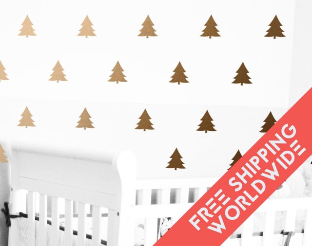 Metallic Gold Wall Decals Decor Stickers Pine Trees Forest Pattern Nursery Baby Modern & Scandinavian - image 1