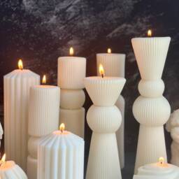 Ribbed Pillar Candle Tall Undyed Sculptural Soy Wax Candle - thumbnail 2