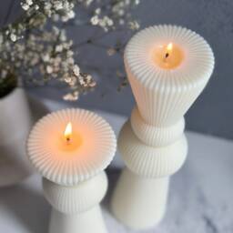 Ribbed Pillar Candle Tall Undyed Sculptural Soy Wax Candle - thumbnail 3