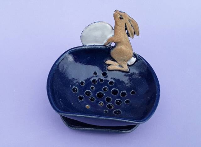 Soap Dish, Drainer, With Moongazing Hare, Approx 15cm X 12cm - image 1