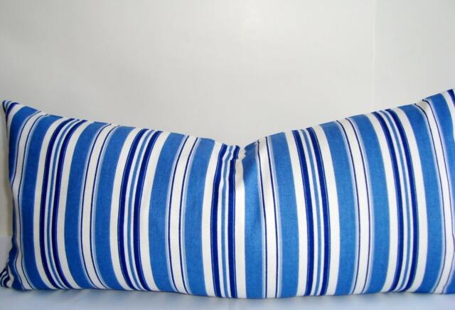 Blue Striped Lumbar Pillow Cover, Modern Sofa Cushion - 10x22 - image 1