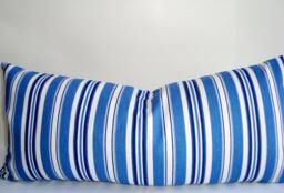 Blue Striped Lumbar Pillow Cover, Modern Sofa Cushion - 10x22