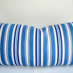 Blue Striped Lumbar Pillow Cover, Modern Sofa Cushion - 10x22 - thumbnail 2