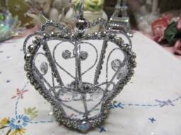 Small Tree Topper Or Ornament, Silver Rhinestones, Metal, Glittered, Set in Shabby Chic, Cottage, Xmas Bling