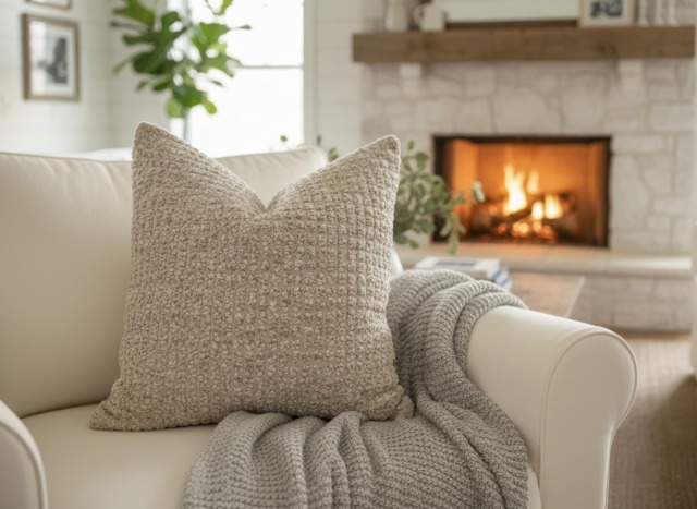 Neutral Beige Woven Pillow Cover - Decorative Couch Lumbar Or Euro Sham Duties Paid Usa - image 1