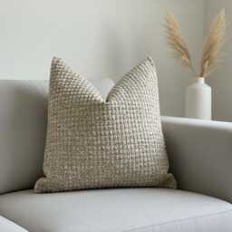 Neutral Beige Woven Pillow Cover - Decorative Couch Lumbar Or Euro Sham Duties Paid Usa - thumbnail 3