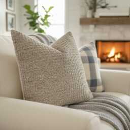 Neutral Beige Woven Pillow Cover - Decorative Couch Lumbar Or Euro Sham Duties Paid Usa - thumbnail 4