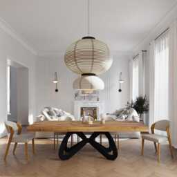 Grantham Butterfly Dining Table Rustic Solid Wood Industrial Straight Edge Steel Base - thumbnail 2