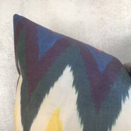 Silk Ikat Pillow Cover 24x24, Handwoven Decorative Cushion - thumbnail 2