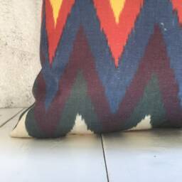 Silk Ikat Pillow Cover 24x24, Handwoven Decorative Cushion - thumbnail 3