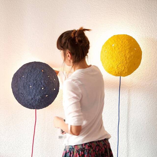 Wall Sconce Lamp From Paper Mache, Nursery Night Light - Eclipse Medium Blue - image 1