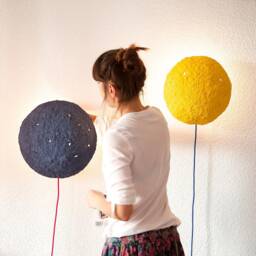 Wall Sconce Lamp From Paper Mache, Nursery Night Light - Eclipse Medium Blue - thumbnail 1