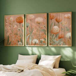 Neutral Floral Wall Art Prints Set Of 3, Modern Botanical Posters, Beige & Terracotta Flower Artwork For Living Room Or Bedroom Decor - thumbnail 4