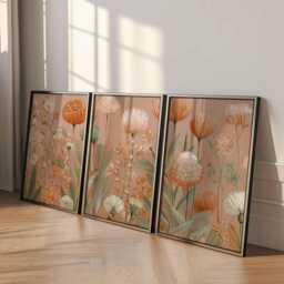 Neutral Floral Wall Art Prints Set Of 3, Modern Botanical Posters, Beige & Terracotta Flower Artwork For Living Room Or Bedroom Decor - thumbnail 2
