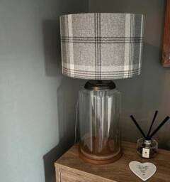 Handmade Balmoral Grey Tartan Drum Lampshade, Table Or Ceiling Light Shade - thumbnail 2