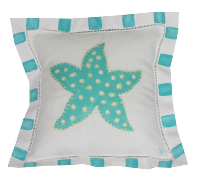 Turquoise Starfish Linen Coastal Pillow - image 1
