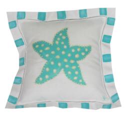Turquoise Starfish Linen Coastal Pillow - thumbnail 1