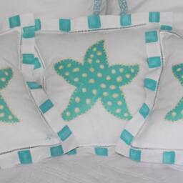 Turquoise Starfish Linen Coastal Pillow - thumbnail 2