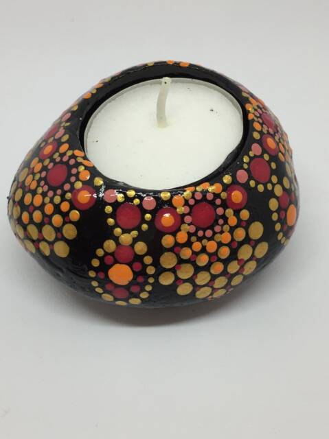 Mandalastein-Tea Light Holder Dark Red-Gold-Orange - image 1