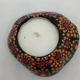 Mandalastein-Tea Light Holder Dark Red-Gold-Orange - thumbnail 3