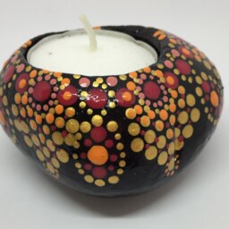 Mandalastein-Tea Light Holder Dark Red-Gold-Orange - thumbnail 2
