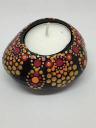 Mandalastein-Tea Light Holder Dark Red-Gold-Orange - thumbnail 1