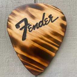 Handmade Fender Guitar Pick Wall Hanging Burnt Wood Music Decor - thumbnail 2