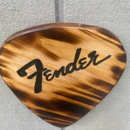 Handmade Fender Guitar Pick Wall Hanging Burnt Wood Music Decor - thumbnail 3