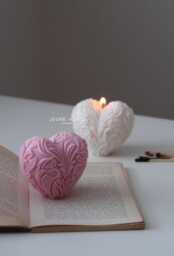 Textured Heart Candle Hand-Poured Soy Wax, Decorative Sculpture - thumbnail 1
