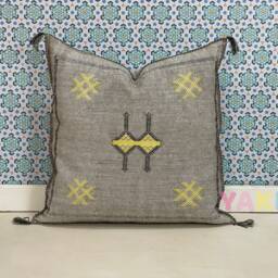 Yakiti-Grey Square Moroccan Pillows 20x20, Aka Cactus Silk Pillow, Decorative, Sabra Pillows, Outdoor Pillow, Durable & Weather Resistant - thumbnail 2