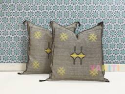 Yakiti-Grey Square Moroccan Pillows 20x20, Aka Cactus Silk Pillow, Decorative, Sabra Pillows, Outdoor Pillow, Durable & Weather Resistant - thumbnail 1