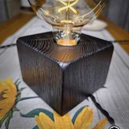 Oak Table & Desk Lamp - Dimmable Wooden Bedside Plug in Light - thumbnail 2