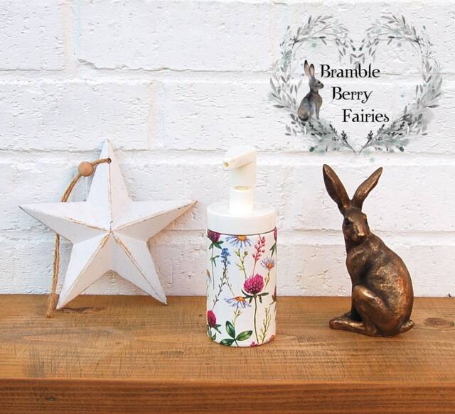 Soap Dispenser Hand Wash Wild Flowers Clover Decoupaged Glass Handmade - image 1