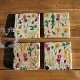 Soap Dispenser Hand Wash Wild Flowers Clover Decoupaged Glass Handmade - thumbnail 3