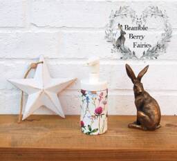 Soap Dispenser Hand Wash Wild Flowers Clover Decoupaged Glass Handmade