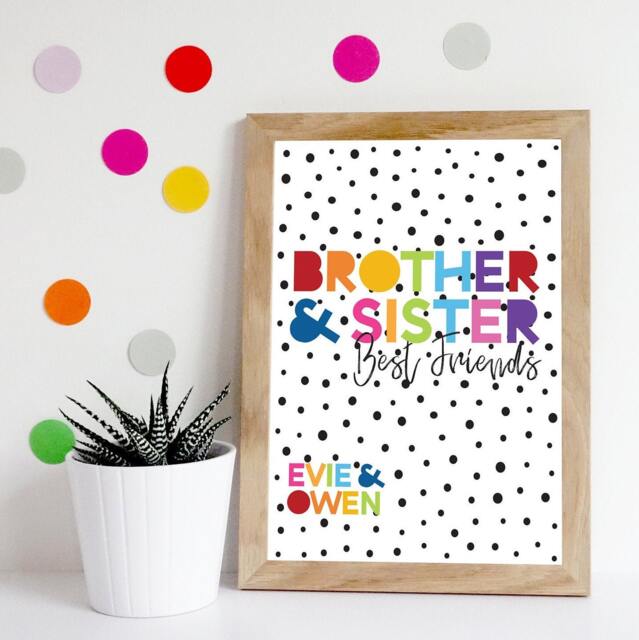 Brother & Sister Print, Rainbow Prints, Playroom Wall Art, Sibling Print's, Big Sis Lil Bro Bro, Kids Room - image 1