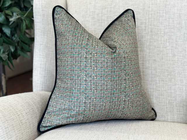 Green Printed Velvet Cushion Cover - Custom Throw Pillow - Hunter - image 1