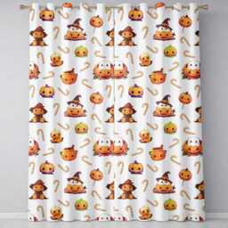 Cute Halloween Pumpkin Candy Cartoon Seamless Pattern Readymade Eyelet Ring Top Thermal 100% Blackout Curtains - thumbnail 2