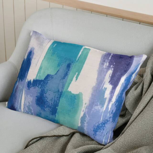 Watercolour Blue/Aqua/Green/Lavender Cushion Cover Throw Pillow. 50cm Lumbar. Australian Made - image 1