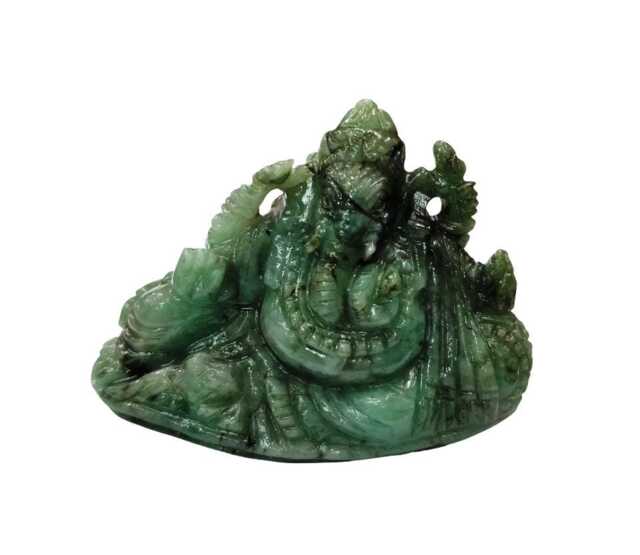 Emerald Ganesh, 548 Caret, Ganesh Idols, Gemstone Sculptures Figurines , Artifacts Stone Statues Hindu Diety God - image 1