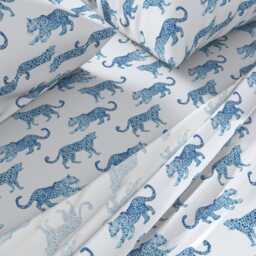 Exotic Animal Sheets - Leopard Parade Blue White By Danika_Herrick Jungle Safari Big Cats Cotton Sateen Sheet Set Bedding Spoonflower - thumbnail 2